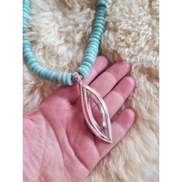 Simon Sebbag Designs Amazonite Beaded Pendant Necklace 925 Sterling Silver – 18" - Picture 1 of 9